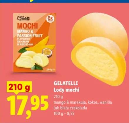 Lody mochi mango & passion fruit, kokos, wanilia lub biała czekolada