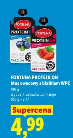 Mus owocowy z białkiem WPC jagoda, truskawka lub mango