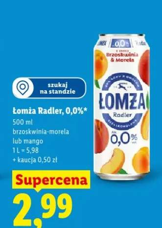Piwo łomża radler 0,0% brzoskwinia-morela lub mango