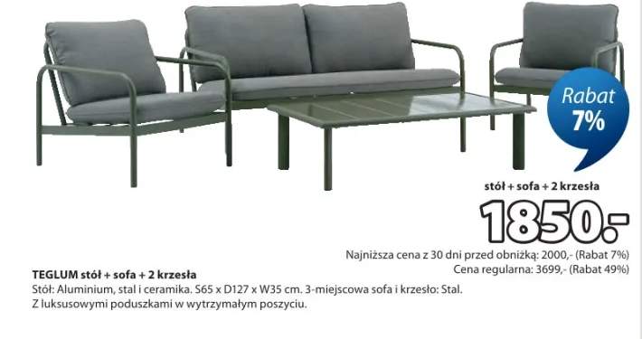 TEGLUM stół + sofa + 2 krzesła