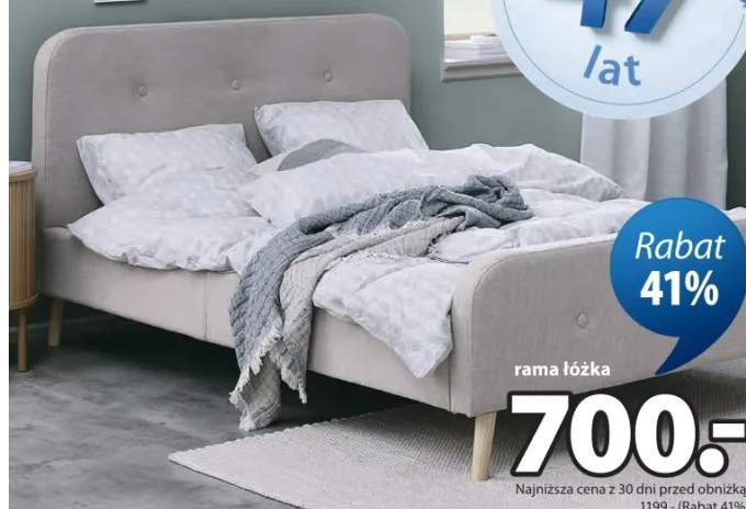 Rama łóżka Kongsberg tkanina i lite drewno 140x200 cm S154 x G216 x W101 cm