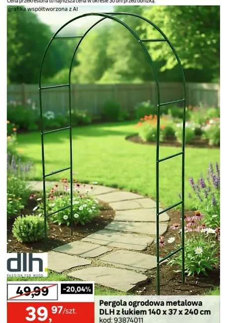 Pergola ogrodowa metalowa 140x37x240cm z łukiem DLH