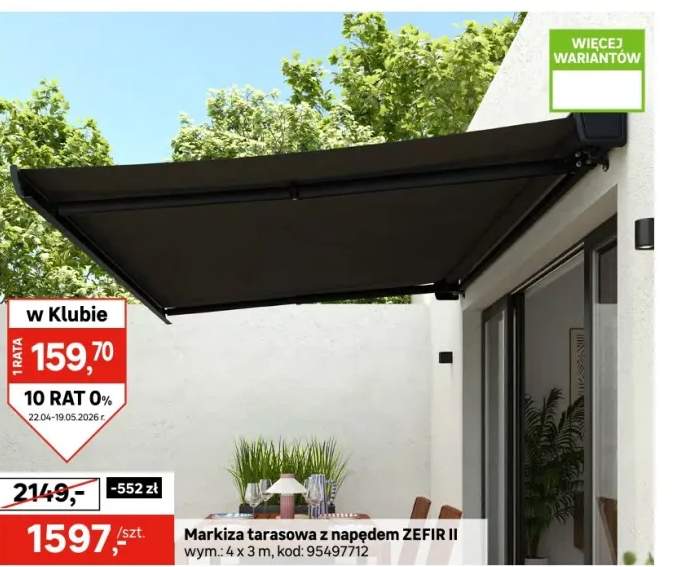 Markiza z wysuwanym ramieniem z napędem 4x3 m antracytowa Zefir II NATERIAL