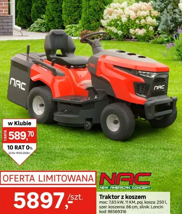 Traktorek ogrodowy kosiarka spalinowa 11KM 86cm NAC