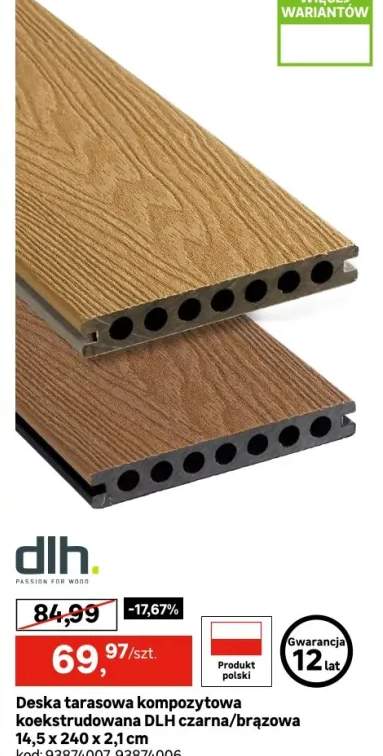 Deska tarasowa kompozytowa koekstrudowana 14,5x240x2,1cm czarna/brązowa  DLH