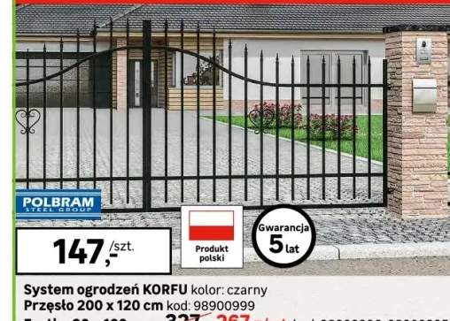 Przęsło ogrodzeniowe Korfu 200x120 cm czarny Polbram