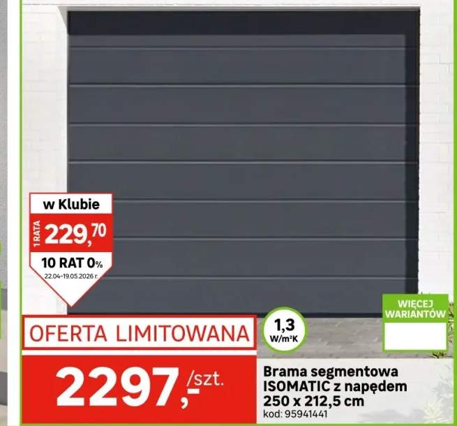 Brama garażowa segmentowa z napędem ISOMATIC 42 Antracytowa 2500x2125 mm
