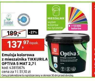 Farba Tikkurila Optiva 5 2.7 l Baza A mat