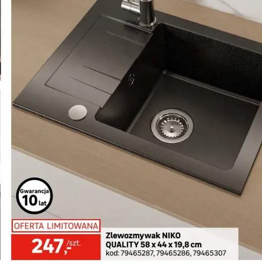 Zlewozmywak granitowy z baterią Niko 58 cm czarny Quality