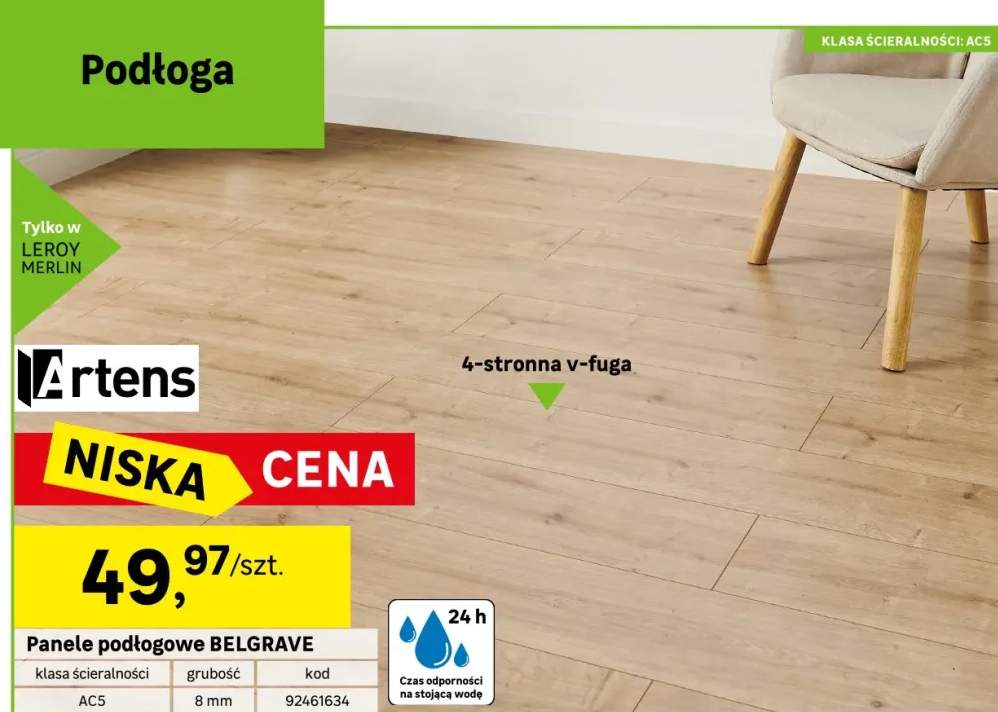 Panele podłogowe laminowane wodoodporne AC5 8 mm Artens Belgrave 2 struktura naturalnego drewna