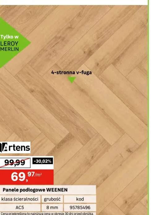 Panele podłogowe laminowane wodoodporne jodełka klasyczna Artens AC5 8 mm Weenen naturalne drewno