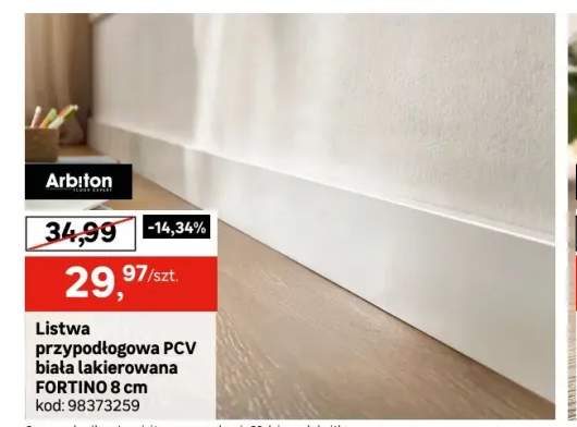 Listwa przypodłogowa polimerowo-mineralna biała lakierowana 8 cm Fortino Arbiton