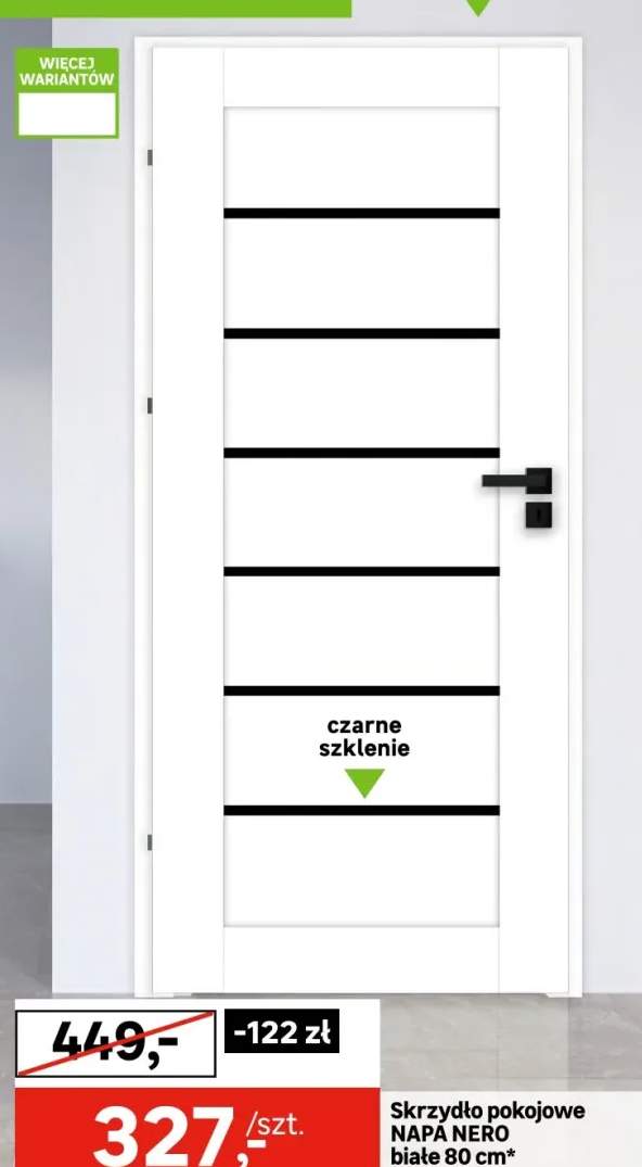 Drzwi wewnętrzne pokojowe 80 prawe Napa Nero białe Artens