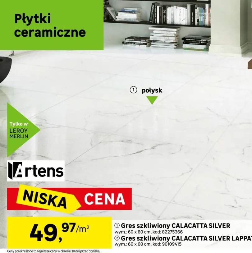 Gres szkliwiony Calacatta Silver 60x60 Artens