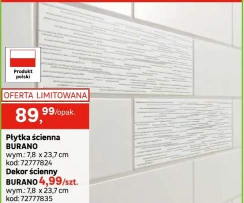 Glazura 7.8x23.7 Burano Bar White 0.7/38