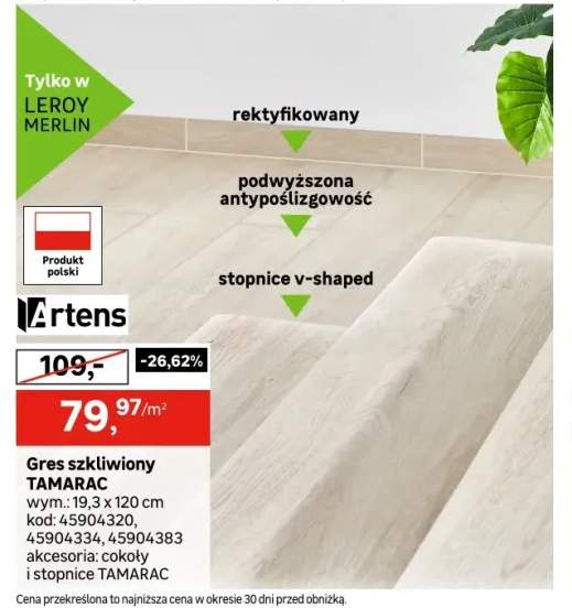 Gres szkliwiony Tamarac BI II 19.3x120 Artens