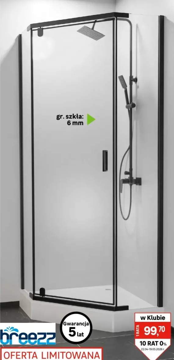 Kabina prysznicowa z brodzikiem Stella Black 90 x 90 x 210 Durasan