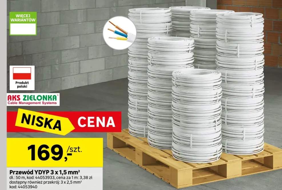 Przewód elektryczny YDYP 3 X 2.5 50 m 450 / 750V 50 metrów
