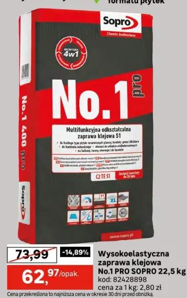 Zaprawa klejowa NO1 PRO S1 22.5 KG SOPRO