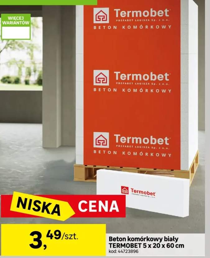 Beton komórkowy bloczek Termobet Biały 60 x 5 x 20 cm Prefabet - Łagisza