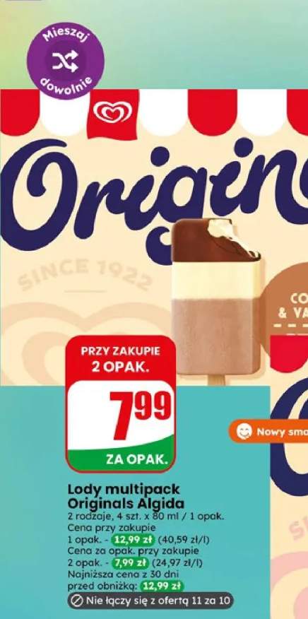 Lody multipack Originals Algida 2 rodzaje