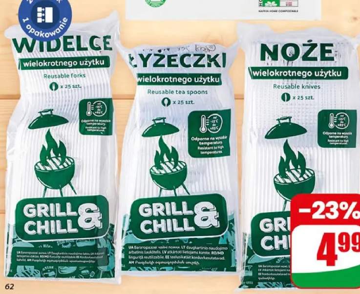 Sztućce transparentne wielokrotnego użytku Grill & Chill 25szt.