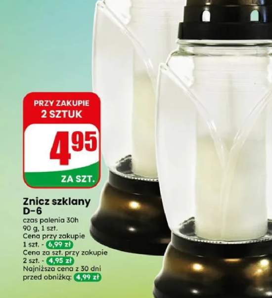 Znicz szklany D-6 czas palenia 30h 90g 1szt.