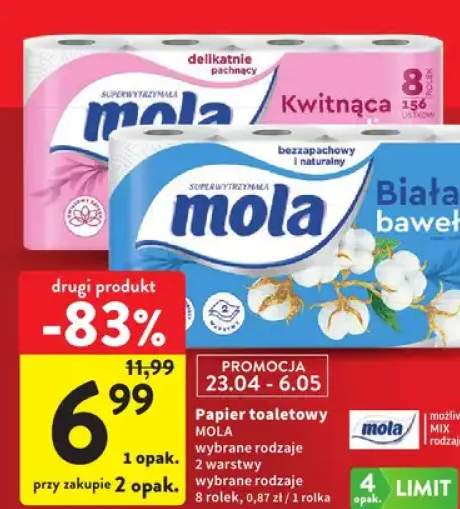 Papier toaletowy Mola wybrane rodzaje 8 rolek