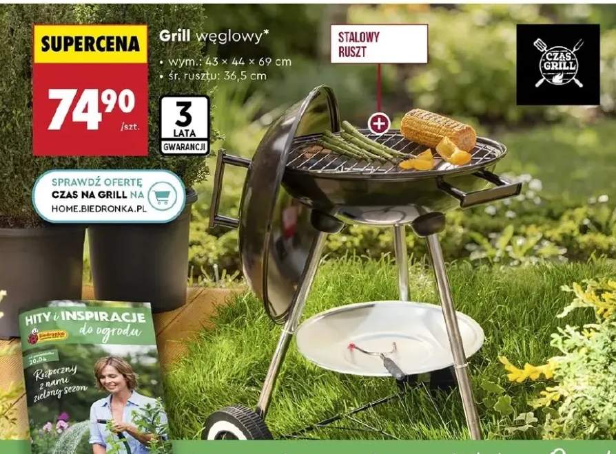 Grill węglowy stalowy ruszt 43x44x69cm