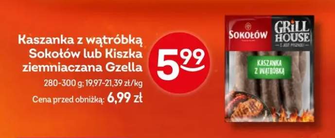 Kaszanka z wątróbką Sokołów lub kiszka ziemniaczana Gzella