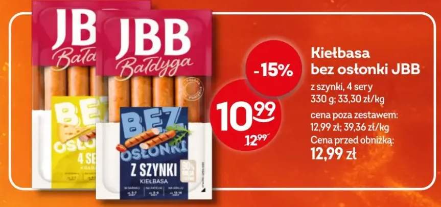Kiełbasa bez osłonki JBB z szynki, 4 sery