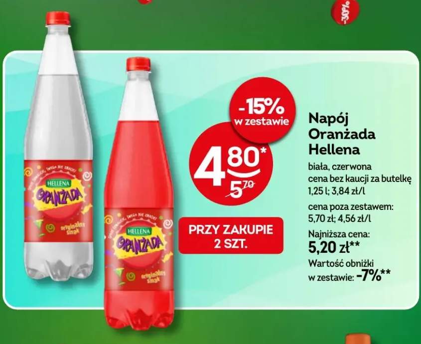 Napój Oranżada Hellena biała, czerwona 1,25l
