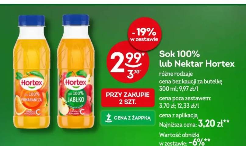 Sok 100% lub nektar Hortex różne rodzaje 300ml