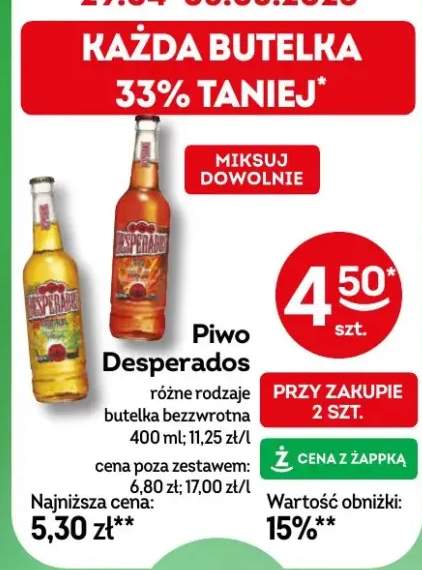 Piwo desperados różne rodzaje butelka bezzwrotna