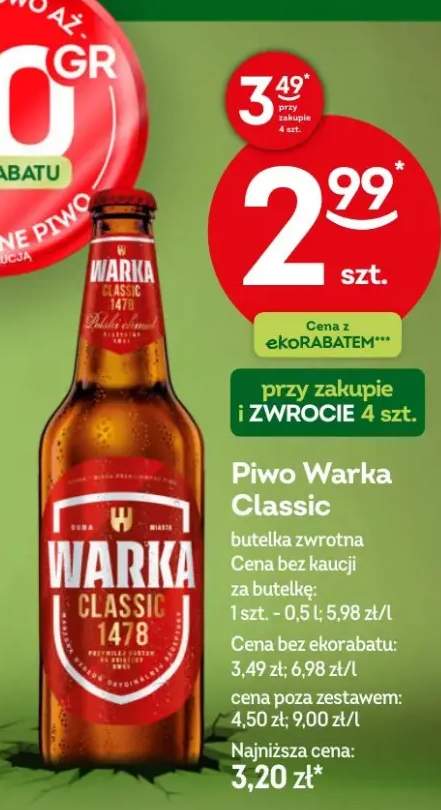 Piwo warka classic butelka zwrotna