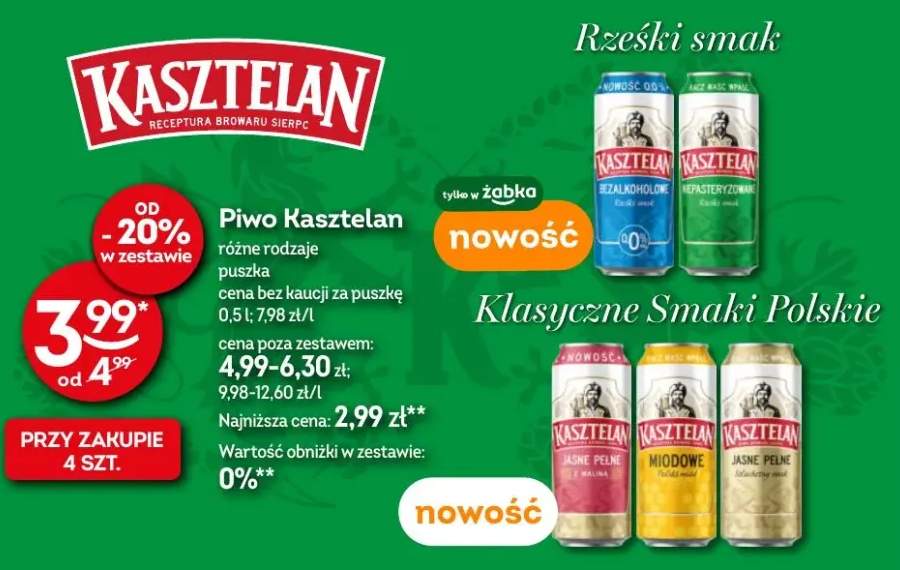Piwo Kasztelan różne rodzaje puszka