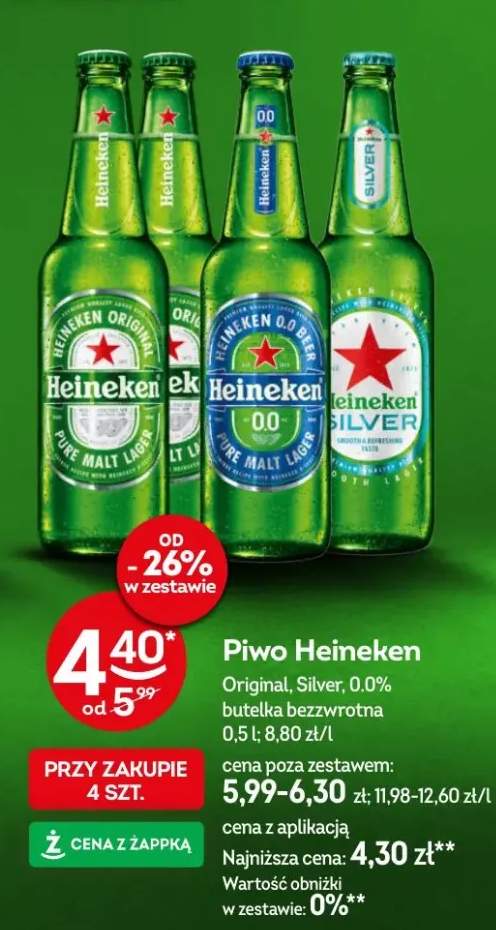Piwo Heineken Original, Silver, 0.0% butelka bezzwrotna