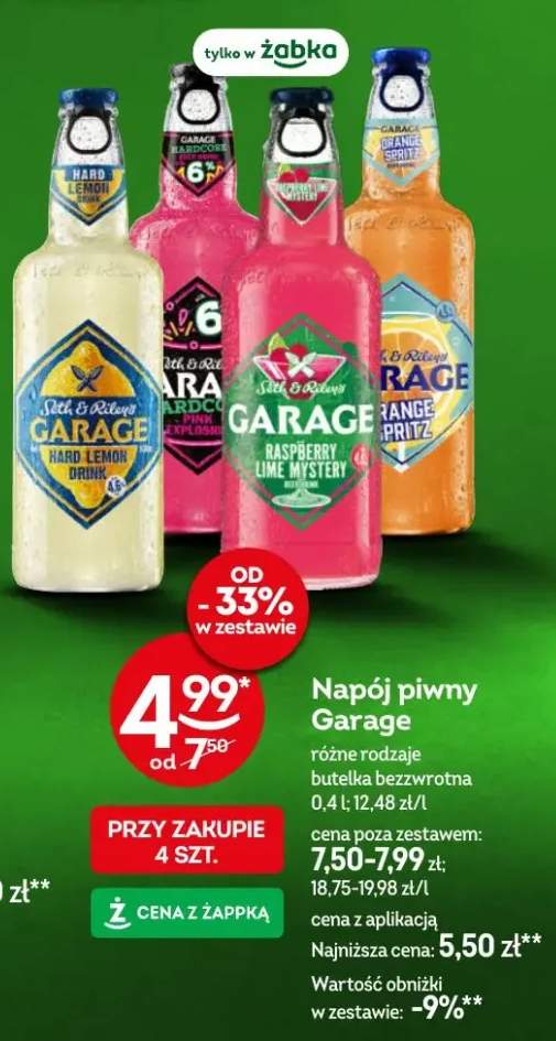 Napój piwny Garage różne rodzaje butelka bezzwrotna