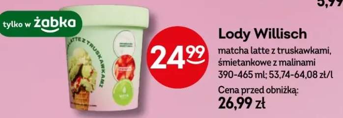 Lody Willisch matcha latte z truskawkami, śmietankowe z malinami