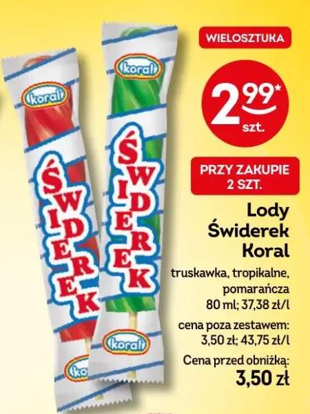 Lody Świderek Koral truskawka, tropikalne, pomarańcza