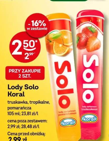 Lody Solo Koral truskawka, tropikalne, pomarańcza