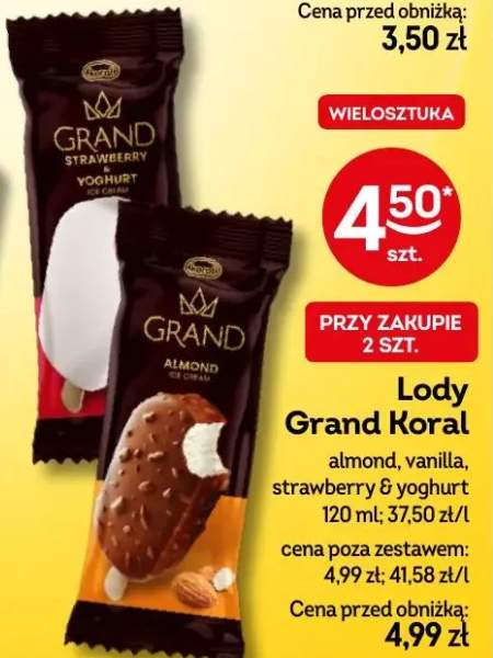 Lody grand koral almond, vanilla, strawberry & yoghurt