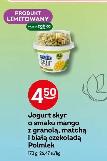 Jogurt skyr o smaku mango z granolą, matchą i białą czekoladą Polmlek