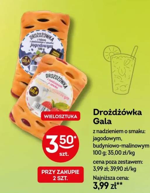 Drożdżówka Gala z nadzieniem o smaku: jagodowym, budyniowo-malinowym