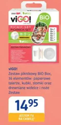 Zestaw piknikowy BIO Box, 36 elementów: papierowe talerze, kubki, słomki oraz drewniane widelce i noże