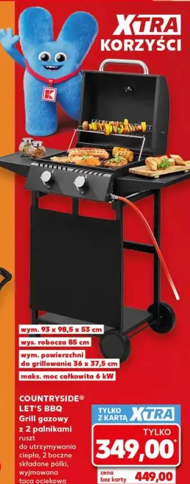 Grill gazowy Countryside Let's BBQ z 2 palnikami ruszt do utrzymywania ciepła 2 boczne składane półki wyjmowana taca ociekowa wym. 93x98,5x53cm