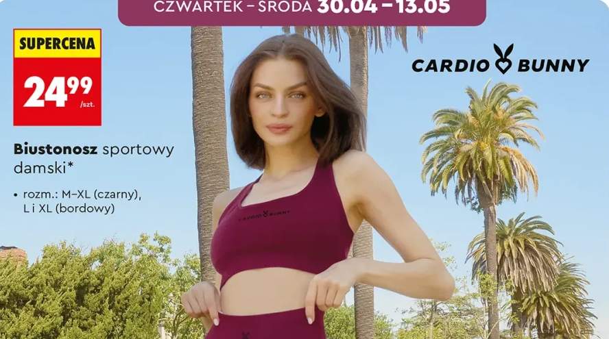 Biustonosz sportowy damski Cardio Bunny bordowy rozm. L i XL