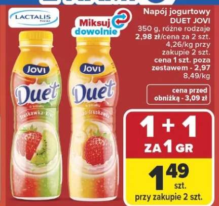 Napój jogurtowy Duet Jovi o smaku malin-truskawka