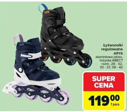 Łyżworolki regulowane Arya aluminiowa płoza łożyska ABEC7 rozm. 38-42