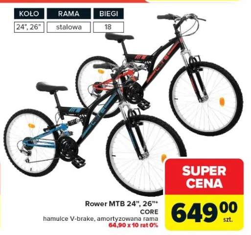 Rower MTB 24" Core hamulce V-brake amortyzowana rama
